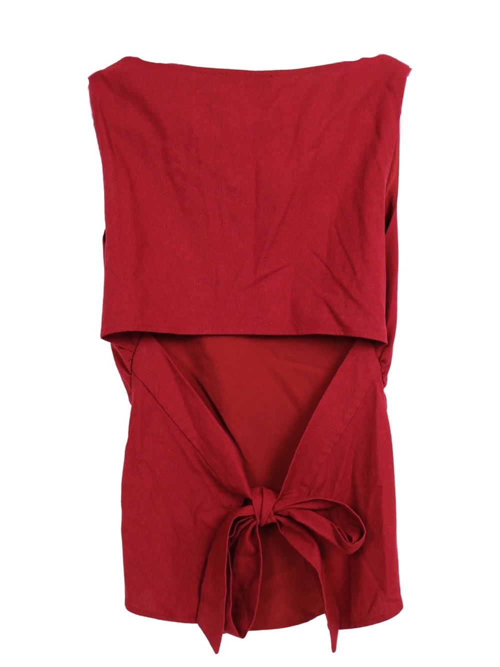 Cider Maroon Sleeveless Tie Back Blouse Medium Linen Blend Like New - Picture 3 of 7